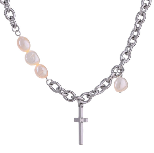 Pearl & Cross Necklace