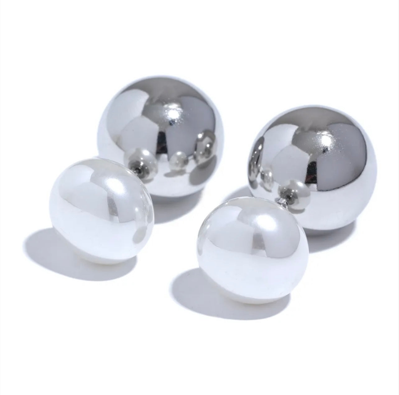 Silver & Pearl Bubble Studs