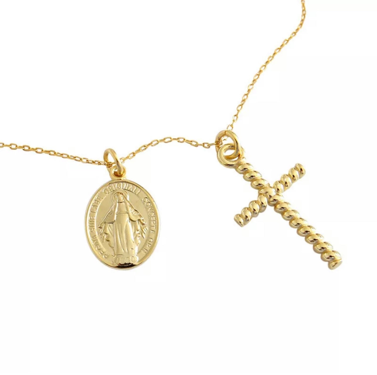 Cross and Virgin Necklace